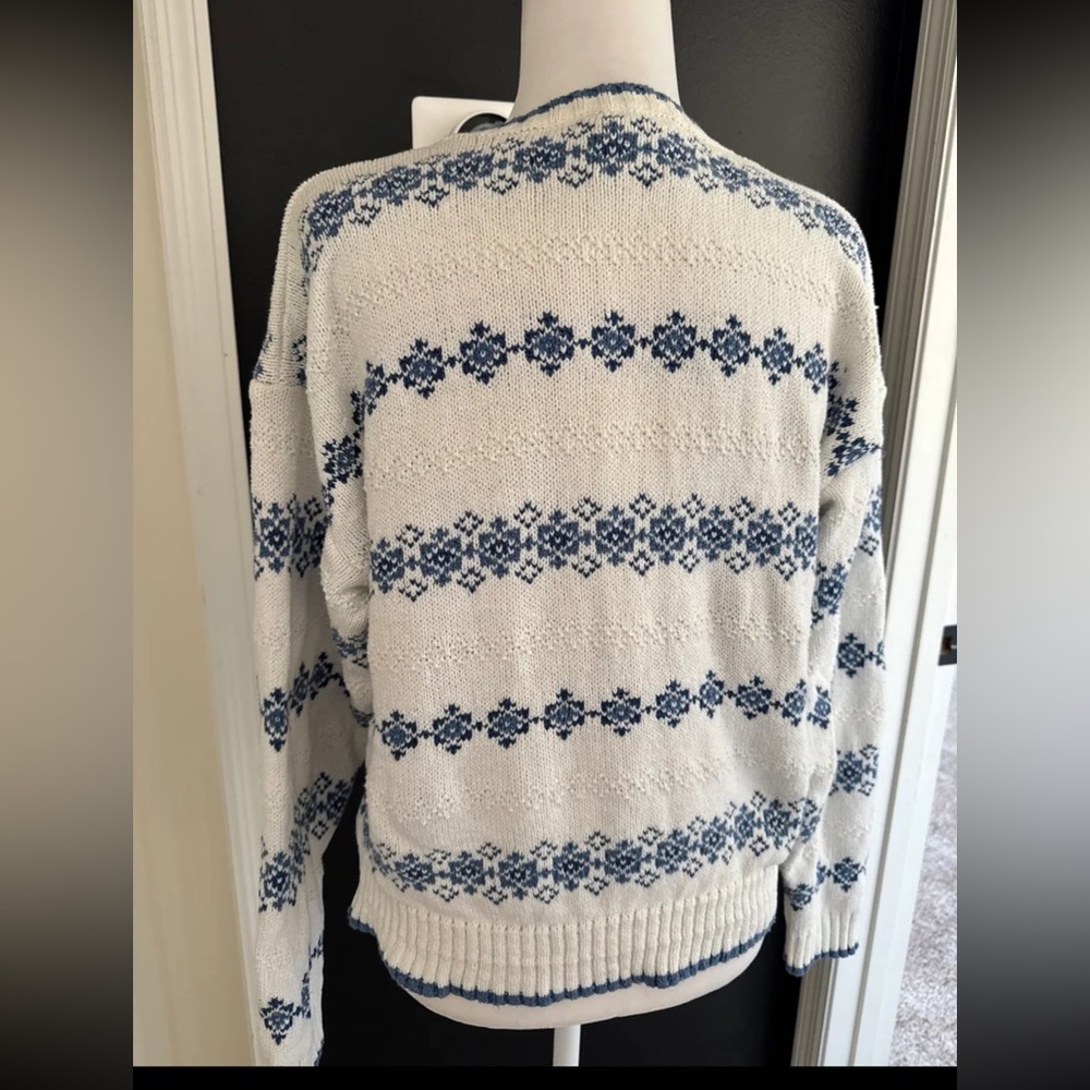 Vintage Liz Wear 100% Cotton Blue/White Sweater size Medium - Picture 5 of 12